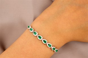 925 Ayar Gümüş Zümrüt Damla Taş Bileklik