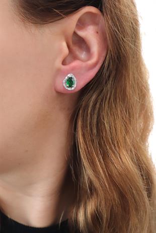 925 Ayar Gümüş Zümrüt Damla Taş Küpe