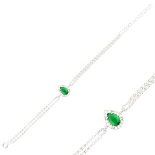 925 Ayar Gümüş Zümrüt Damla Taş Takı Seti