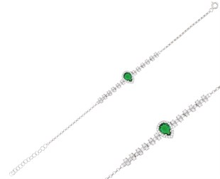 925 Ayar Gümüş Zümrüt Damla Taş Takı Seti