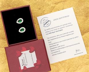 925 Ayar Gümüş Zümrüt Damla Taşlı Anturaj Küpe