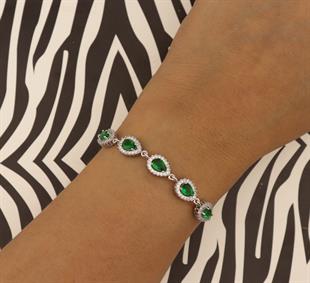 925 Ayar Gümüş Zümrüt Damla Taşlı Anturaj Bileklik