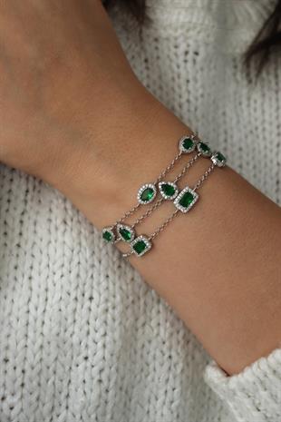 925 Ayar Gümüş Zümrüt Damla Taşlı Bileklik