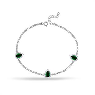 925 Ayar Gümüş Zümrüt Damla Taşlı Bileklik