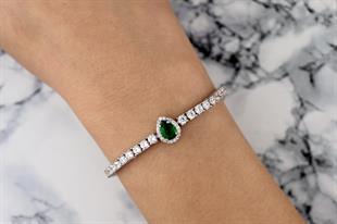 925 Ayar Gümüş Zümrüt Damla Taşlı Su Yolu Bileklik