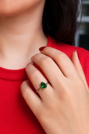 925 Ayar Gümüş Zümrüt Damla Taşlı Takı Seti