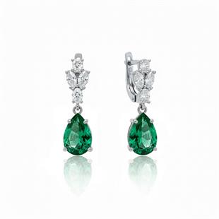 925 Ayar Gümüş Zümrüt Elmas Kesim Damla Küpe