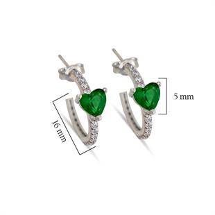 925 Ayar Gümüş Zümrüt Kalp Detaylı Halka Küpe