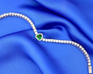 925 Ayar Gümüş Zümrüt Kalp Detaylı Su Yolu Gümüş Bileklik