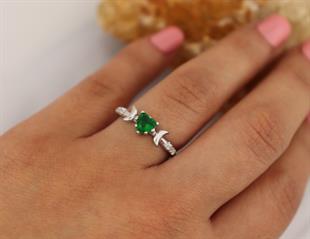 925 Ayar Gümüş Zümrüt Kalp Taşlı Vintage Yüzük