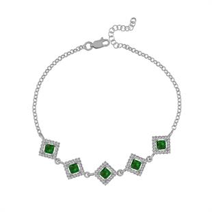 925 Ayar Gümüş Zümrüt Kare Taşlı Anturaj Bileklik