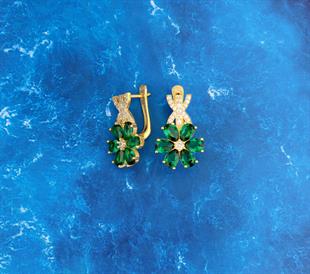 925 Ayar Gümüş Zümrüt Manolya Çiçeği Gümüş Küpe