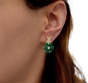 925 Ayar Gümüş Zümrüt Manolya Çiçeği Gümüş Küpe