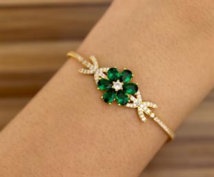 925 Ayar Gümüş Zümrüt Manolya Çiçeği Su Yolu Bileklik