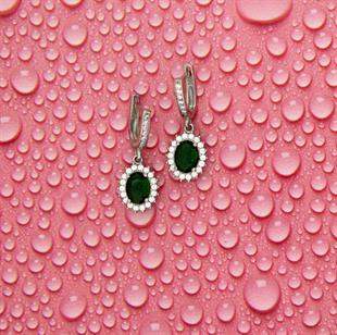 925 Ayar Gümüş Zümrüt Oval Anturaj Küpe