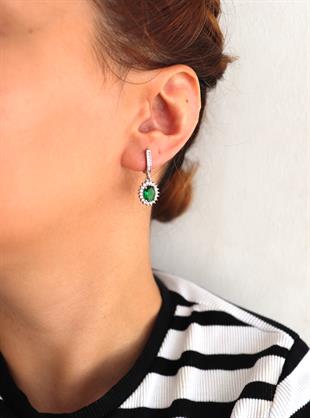 925 Ayar Gümüş Zümrüt Oval Anturaj Küpe