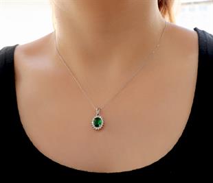 925 Ayar Gümüş Zümrüt Oval Anturaj Takı Seti