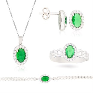 925 Ayar Gümüş Zümrüt Oval Takı Seti