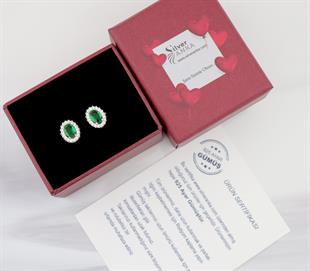 925 Ayar Gümüş Zümrüt Oval Taşlı Anturaj Küpe