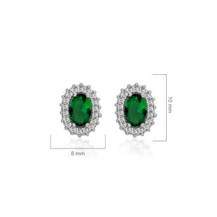 925 Ayar Gümüş Zümrüt Oval Taşlı Anturaj Küpe
