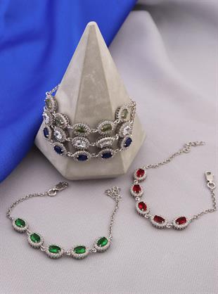 925 Ayar Gümüş Zümrüt Oval Taşlı Anturaj Bileklik