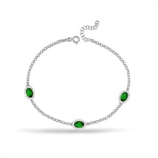 925 Ayar Gümüş Zümrüt Oval Taşlı Bileklik