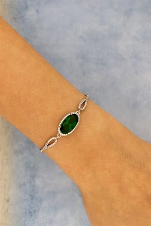 925 Ayar Gümüş Zümrüt Oval Taşlı Bileklik