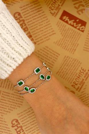 925 Ayar Gümüş Zümrüt Oval Taşlı Bileklik