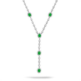 925 Ayar Gümüş Zümrüt Oval Taşlı Y Model Su Yolu Detaylı Kolye