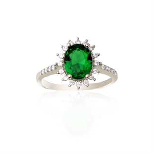 925 Ayar Gümüş Zümrüt Oval Taşlı Takı Seti