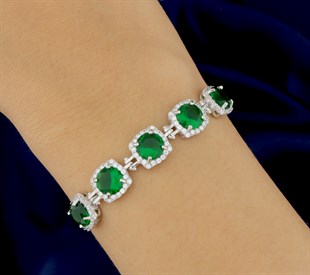 925 Ayar Gümüş Zümrüt Pırlanta Modeli Asansör Bileklik
