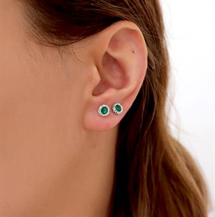 925 Ayar Gümüş Zümrüt Sonsuzluk Detaylı Çivili Küpe