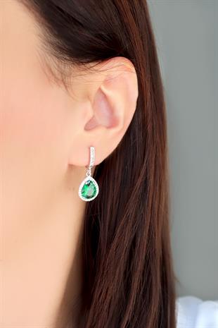 925 Ayar Gümüş Zümrüt Su Damlası Küpe