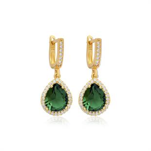 925 Ayar Gümüş Zümrüt Su Damlası Küpe