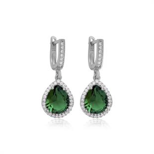 925 Ayar Gümüş Zümrüt Su Damlası Küpe