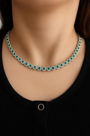 925 Ayar Gümüş Zümrüt Su Yolu Takı Seti