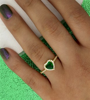 925 Ayar Gümüş Zümrüt Swarovski Kalp Yüzük
