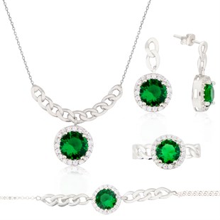 925 Ayar Gümüş Zümrüt Takı Seti Zincir Detay