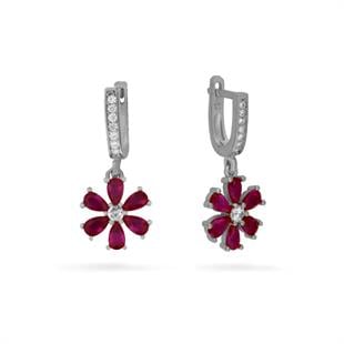 925 Ayar Gümüş Pembe Taşlı Çiçek Küpe