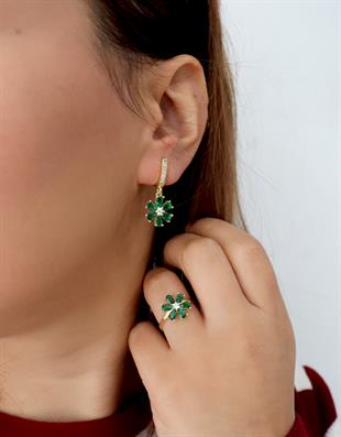 925 Ayar Gümüş Zümrüt Taşlı Çiçek Küpe