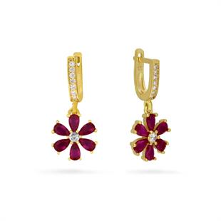 925 Ayar Gümüş Pembe Taşlı Çiçek Küpe