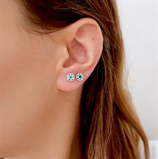 925 Ayar Gümüş Zümrüt Yuvarlak Taşlı Çivili Küpe