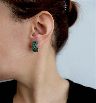 925 Ayar Gümüş Zümrüt Taşlı Gurmet Zincir Halka Küpe