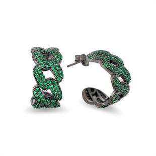 925 Ayar Gümüş Zümrüt Taşlı Gurmet Zincir Halka Küpe