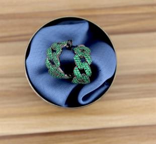 925 Ayar Gümüş Zümrüt Taşlı Gurmet Zincir Halka Küpe