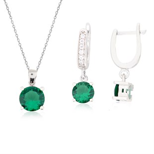 925 Ayar Gümüş Zümrüt Taşlı Takı Seti