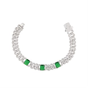 925 Ayar Gümüş Zümrüt Taşlı Zincir Bileklik 