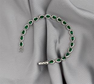 925 Ayar Gümüş Zümrüt Yeşili Damla Su Yolu Bileklik