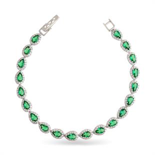 925 Ayar Gümüş Zümrüt Yeşili Damla Su Yolu Bileklik