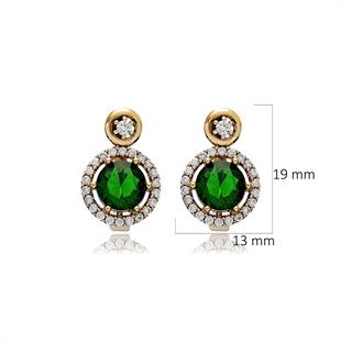 925 Ayar Gümüş Zümrüt Yeşili Yuvarlak Taşlı Otantik Küpe